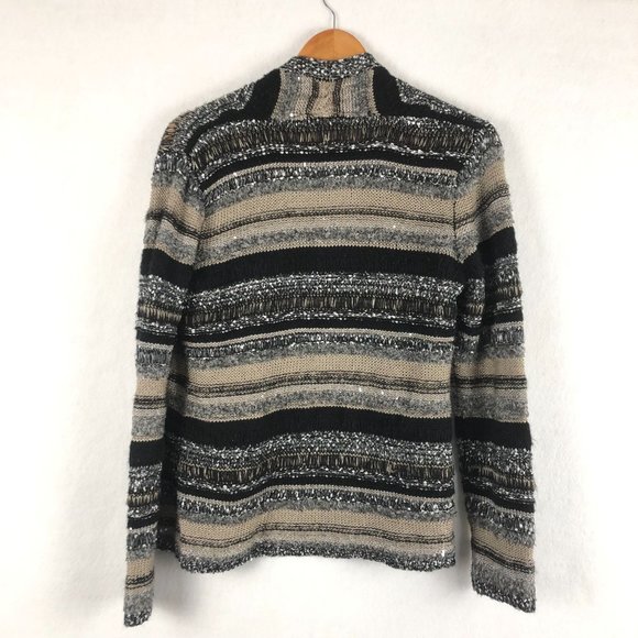 Fylo Women's Size Small Black Brown Grey Open Front Knit Sequin Cardigan Sweater - Picture 2 of 7